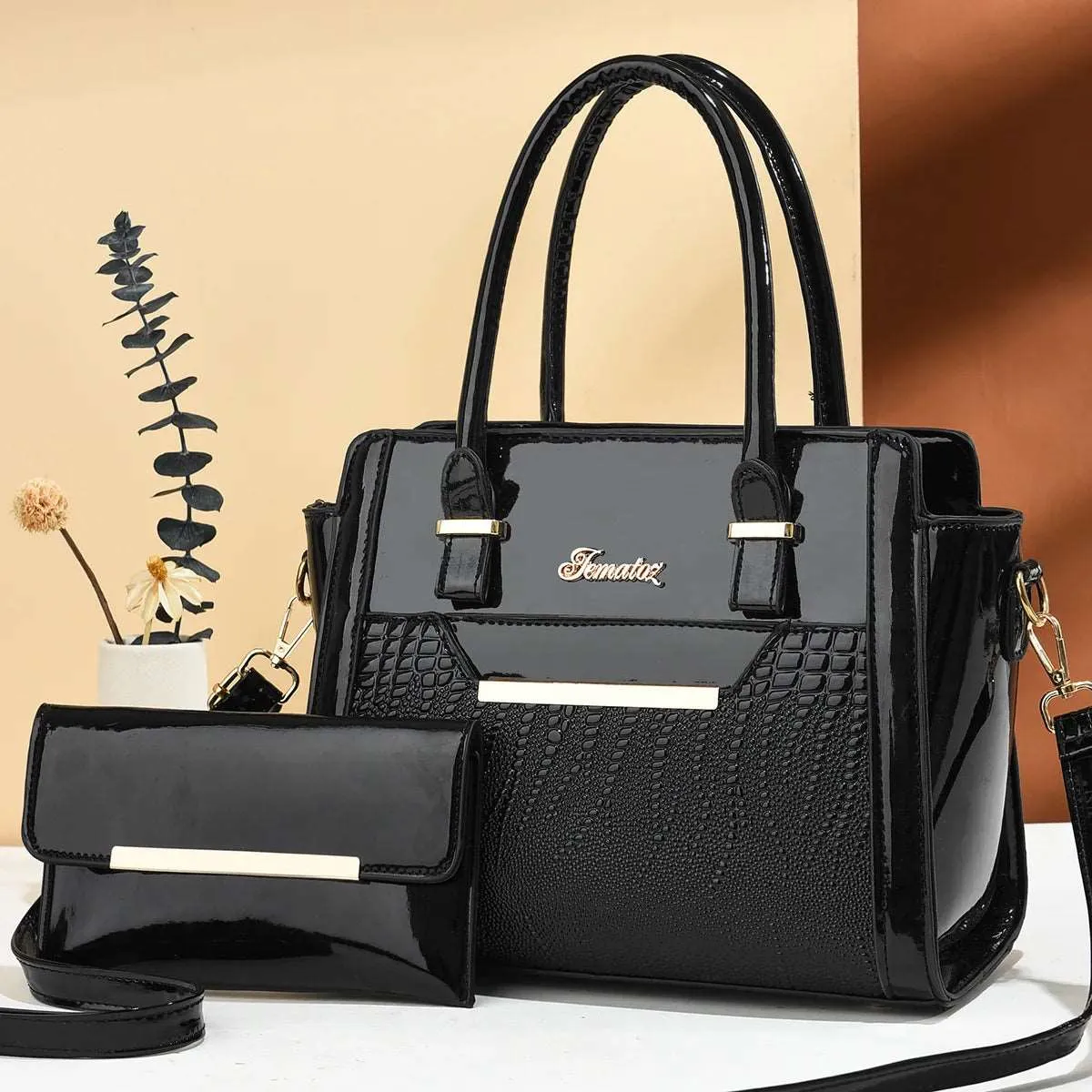 2024 Chic Crocodile Pattern Crossbody Composite Bag Spacious PU Shoulder Tote for Women's Fashion – High Capacity Elegance
