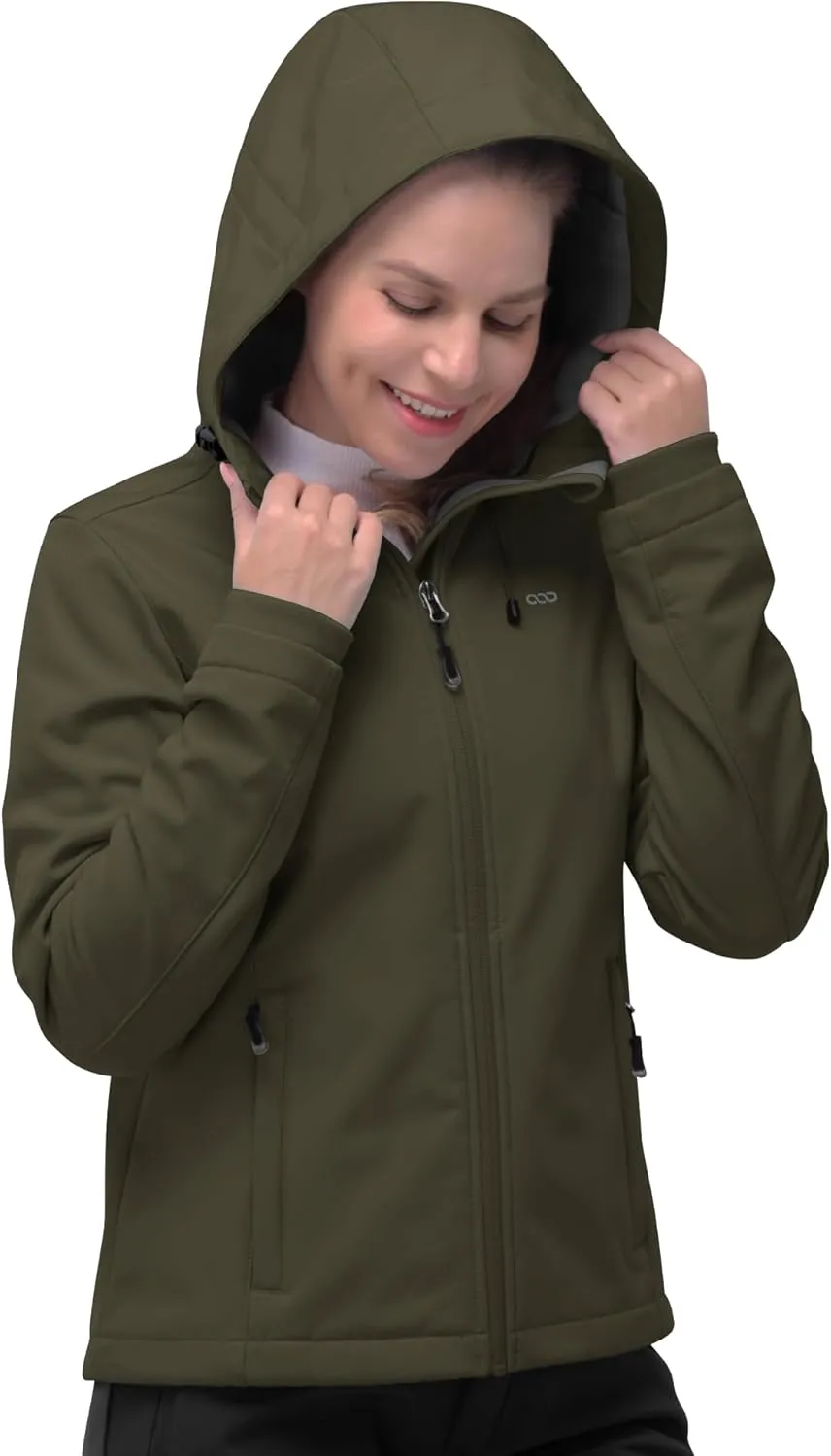 33,000ft Women's Softshell Jacket, Fleece Lined Warm Jacket Light Hooded Windproof Coat for Outdoor Hiking