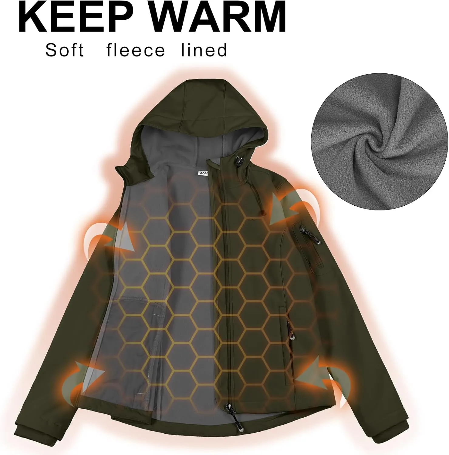 33,000ft Women's Softshell Jacket, Fleece Lined Warm Jacket Light Hooded Windproof Coat for Outdoor Hiking