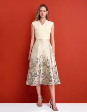 A-line Printed Jacquard Midi Skirt