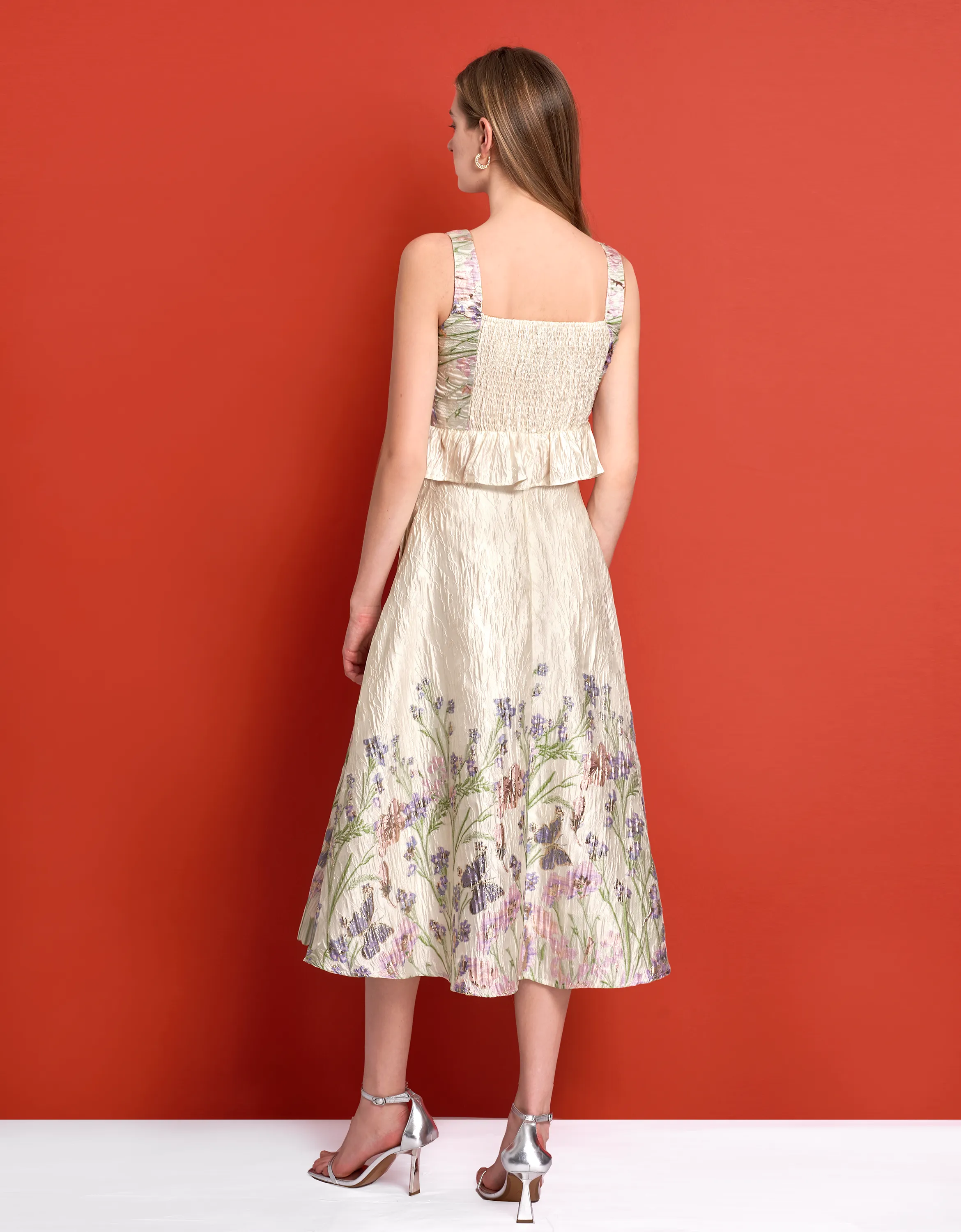 A-line Printed Jacquard Midi Skirt