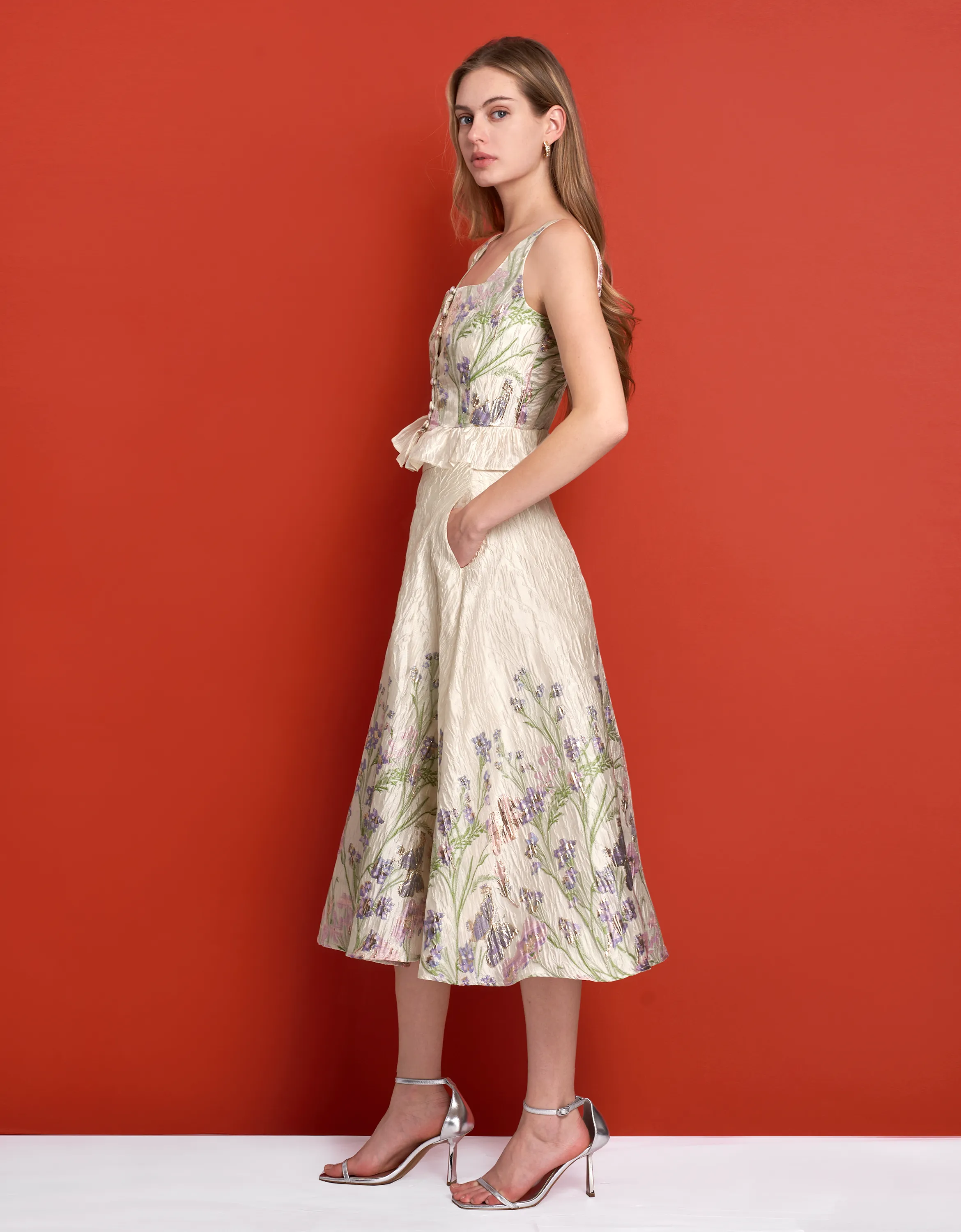 A-line Printed Jacquard Midi Skirt