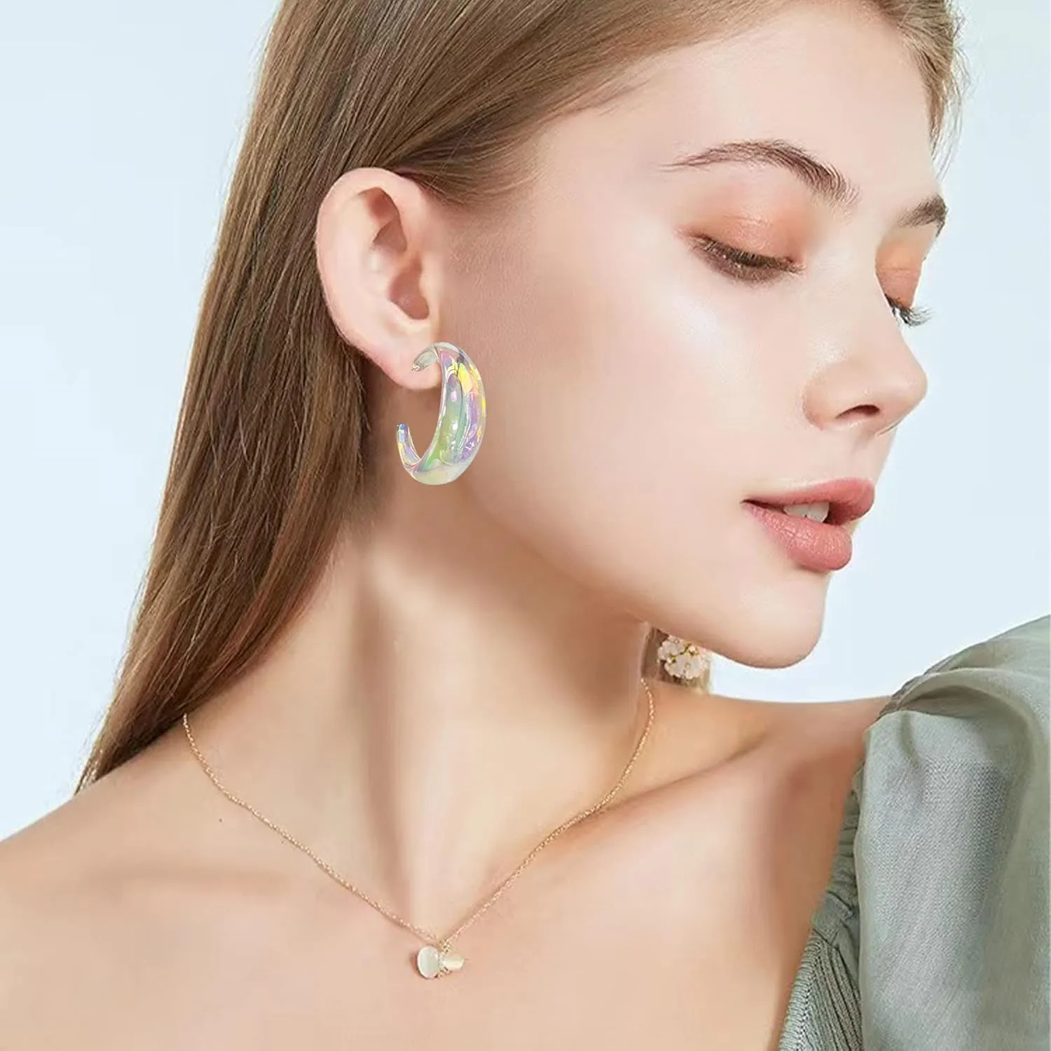 Acrylic Resin C Shape Colorful Hoop Trendy Chunky Cute Candy Earrings - Jewelry for Women