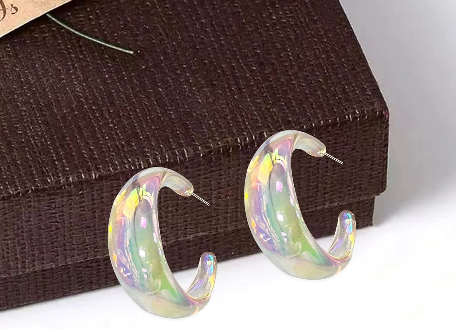 Acrylic Resin C Shape Colorful Hoop Trendy Chunky Cute Candy Earrings - Jewelry for Women