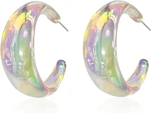 Acrylic Resin C Shape Colorful Hoop Trendy Chunky Cute Candy Earrings - Jewelry for Women