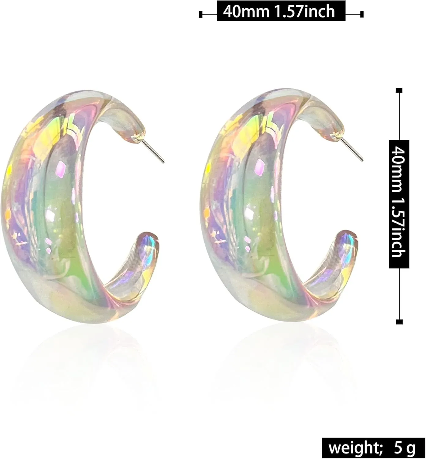 Acrylic Resin C Shape Colorful Hoop Trendy Chunky Cute Candy Earrings - Jewelry for Women
