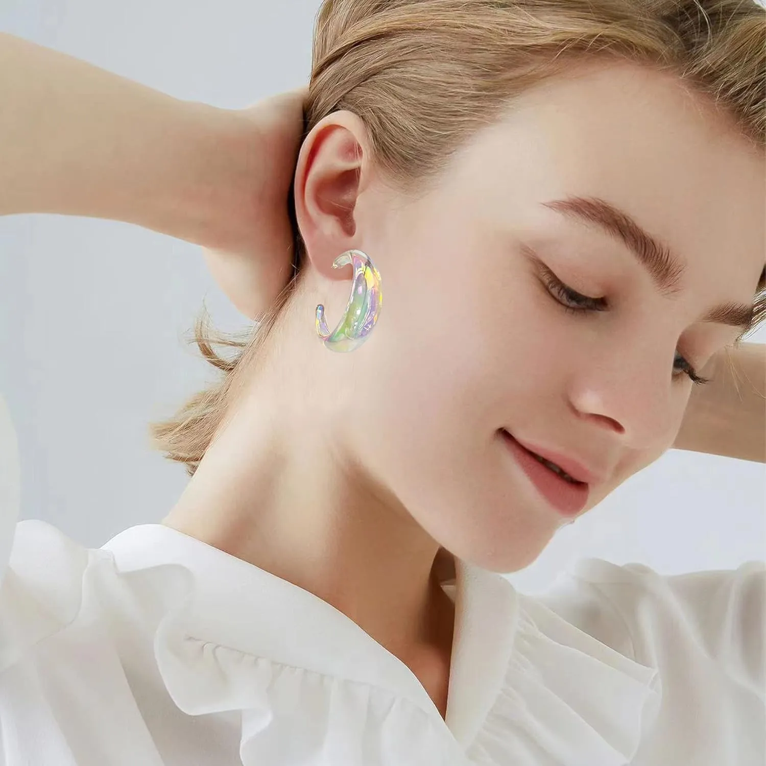 Acrylic Resin C Shape Colorful Hoop Trendy Chunky Cute Candy Earrings - Jewelry for Women