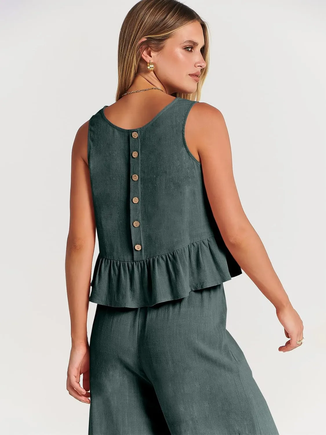 ANRABESS Women Summer 2 Piece Outfits Sleeveless Tank Crop Top Wide Leg Pants Linen Jumpsuits Lounge Matching Beach Sets