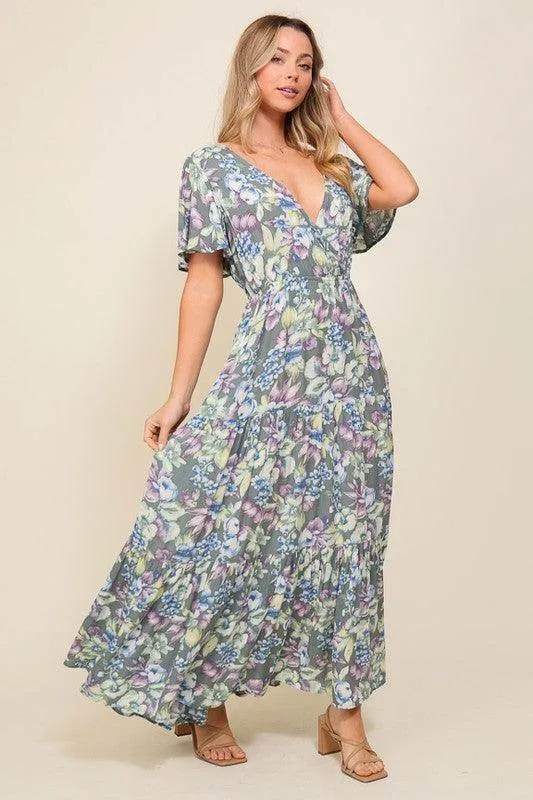 Arya Floral Maxi Dress Dark Blue And Lavender