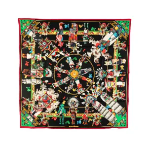 Black Hermès Kachinas Giant Triangle Silk Scarf Scarves