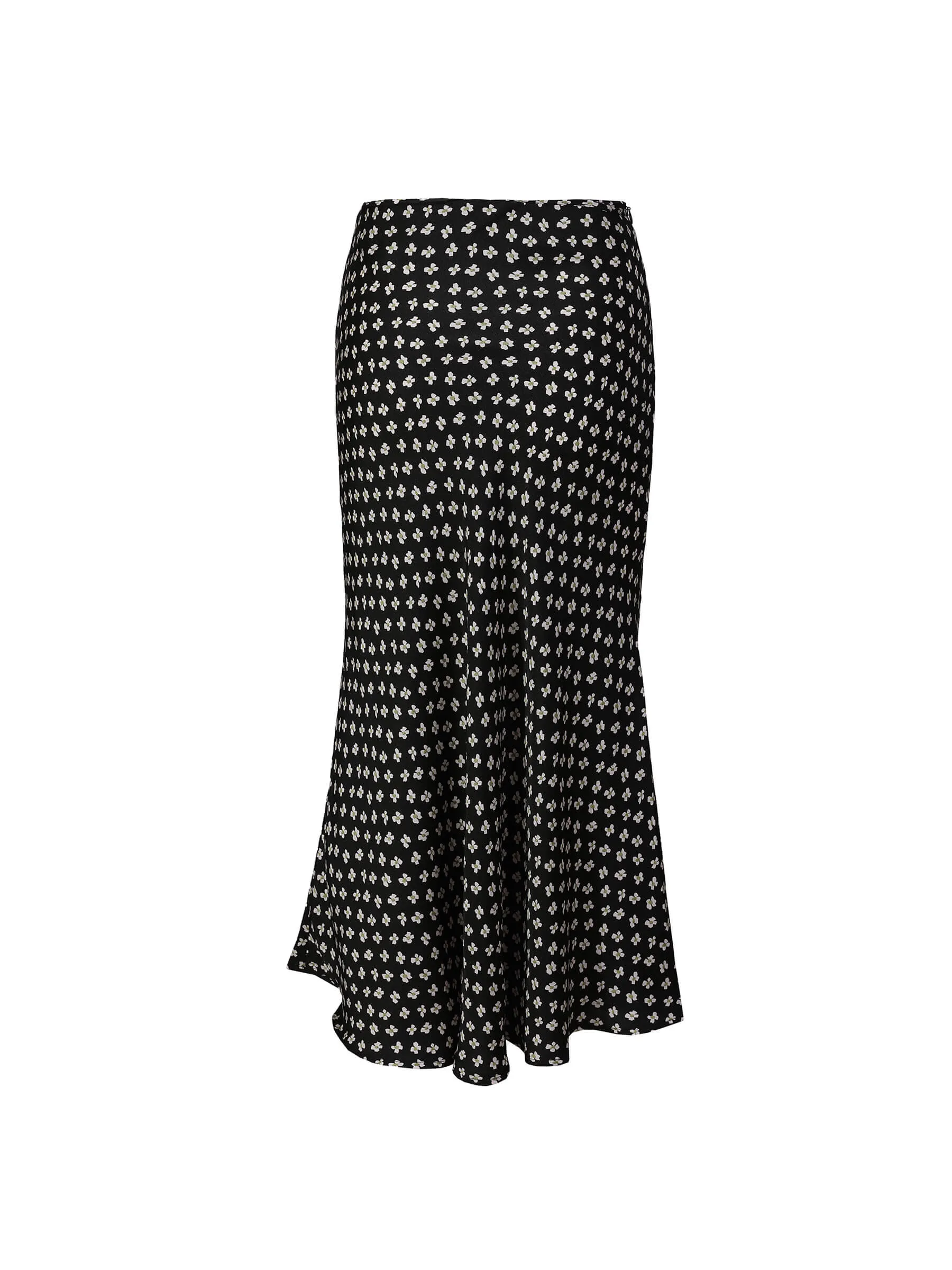 Black Printed Flowy Midi Skirt