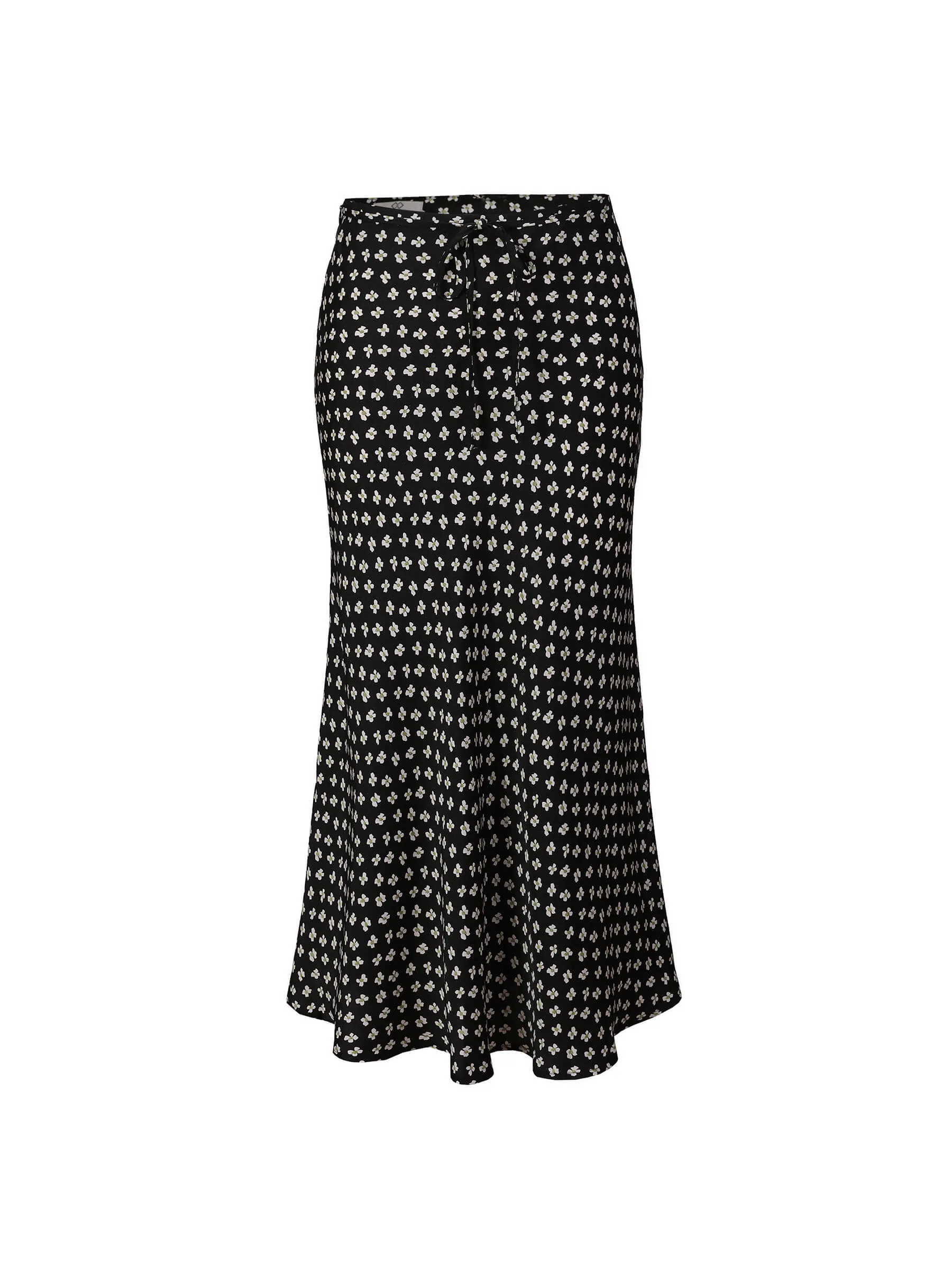 Black Printed Flowy Midi Skirt