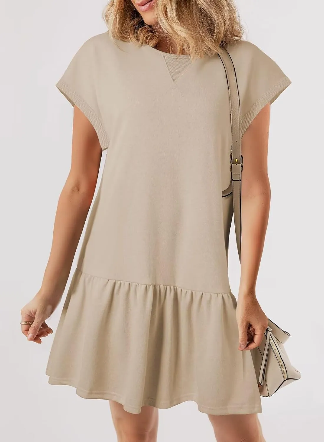 BLENCOT Womens Summer Dresses Casual Cap Sleeve Spring Ruffle Mini Sporty Sweatshirt Trendy Tshirt Dress