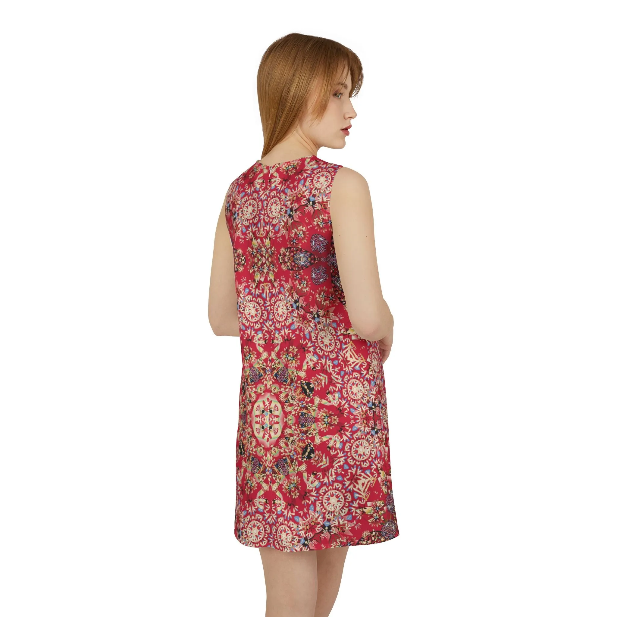 Blood Red Coral A-line Sleeveless Dress (AOP)