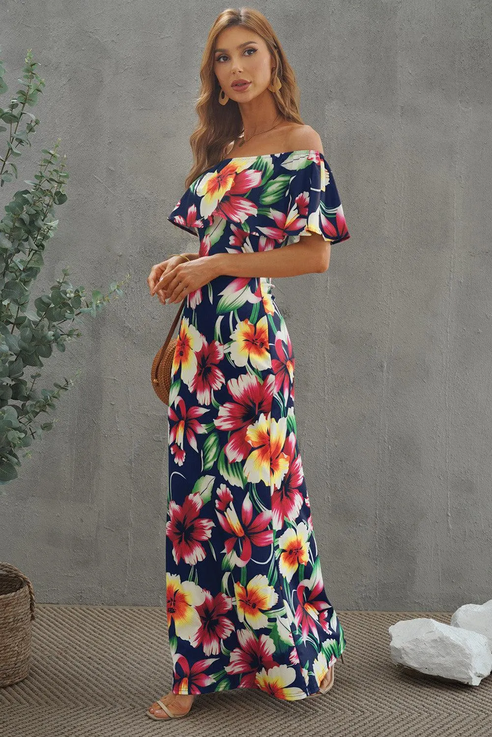 Blue Zone Planet |  Floral Layered Off-Shoulder Maxi Dress