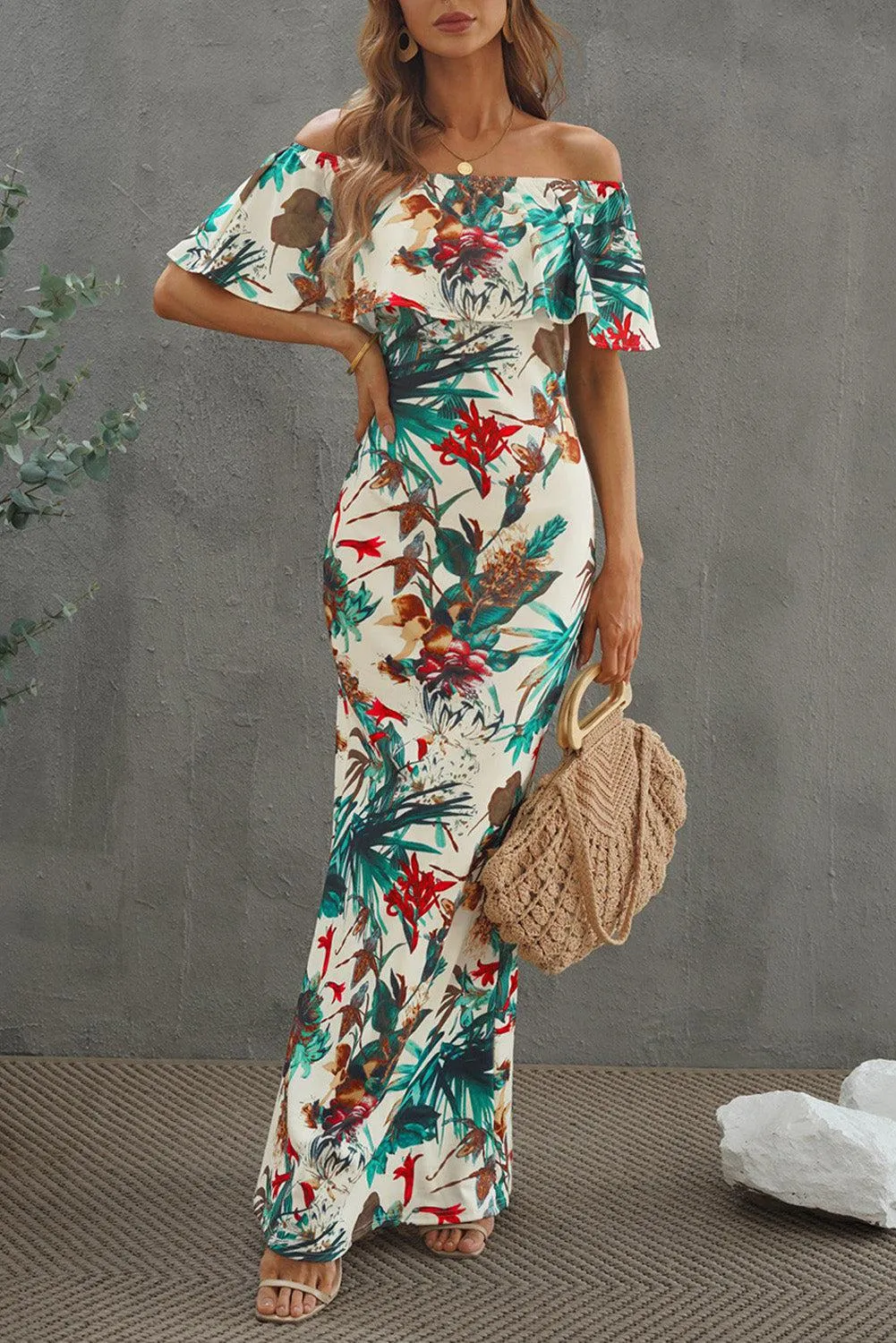 Blue Zone Planet |  Floral Layered Off-Shoulder Maxi Dress