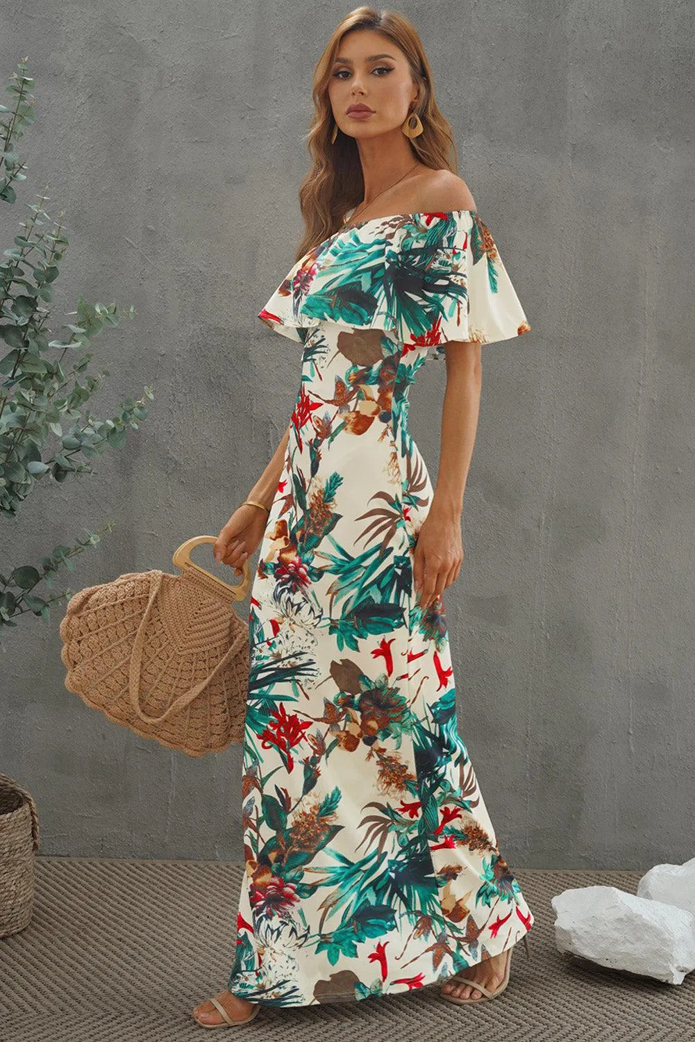 Blue Zone Planet |  Floral Layered Off-Shoulder Maxi Dress
