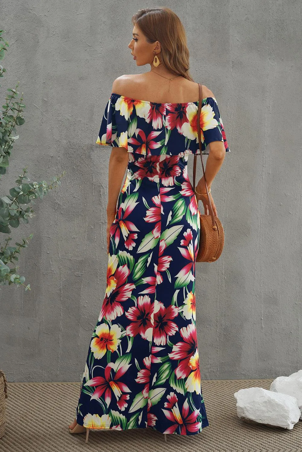 Blue Zone Planet |  Floral Layered Off-Shoulder Maxi Dress
