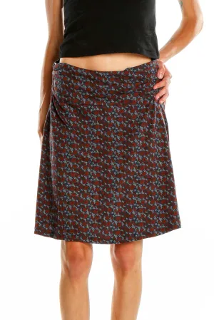 Brown Floral Print A-Line Skirt