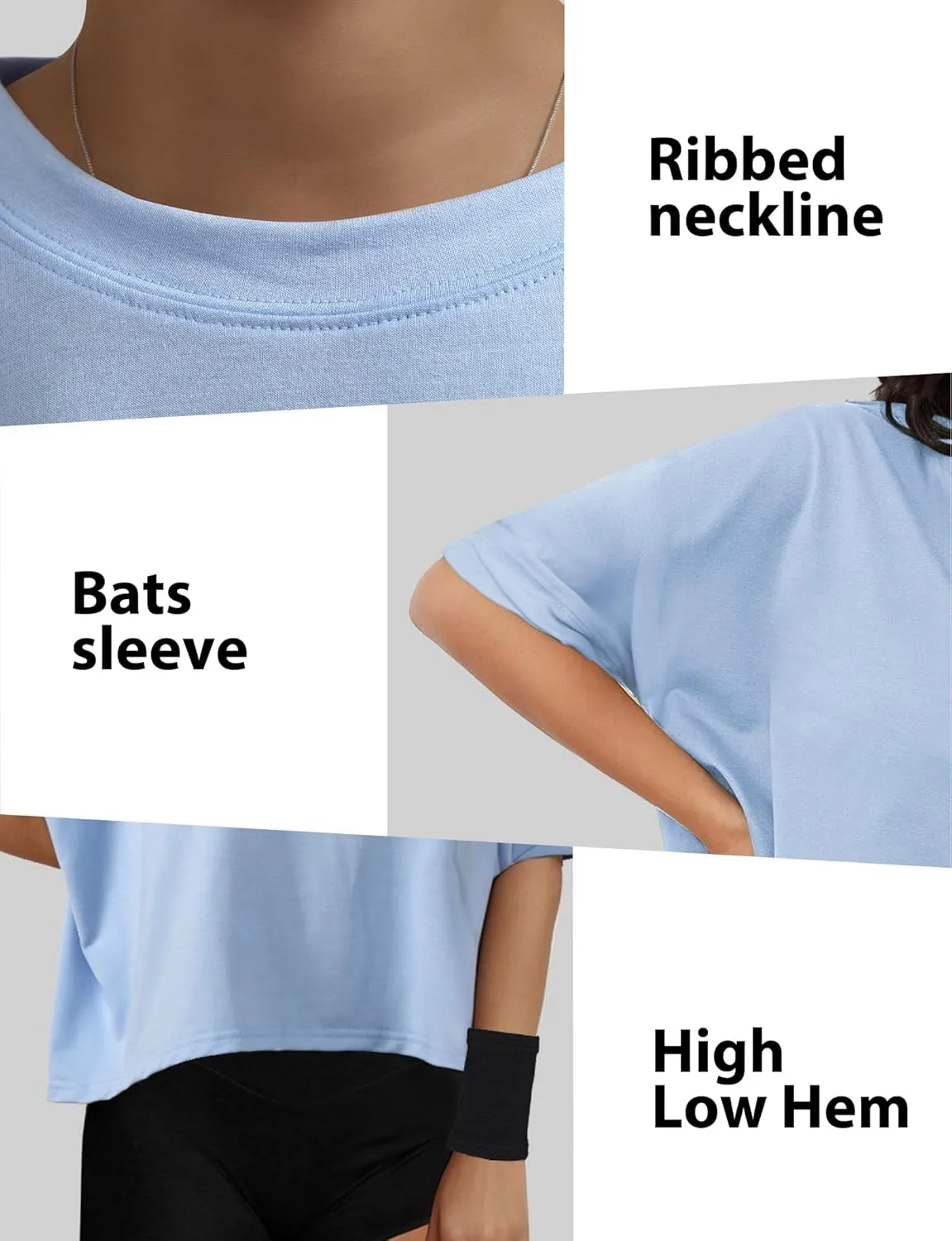 Buauty Womens Oversized Workout T-Shirt, Short Sleeve Crop Tops, Basic Casual Boxy Tshirts, Summer Loose Gym Athletic Tee