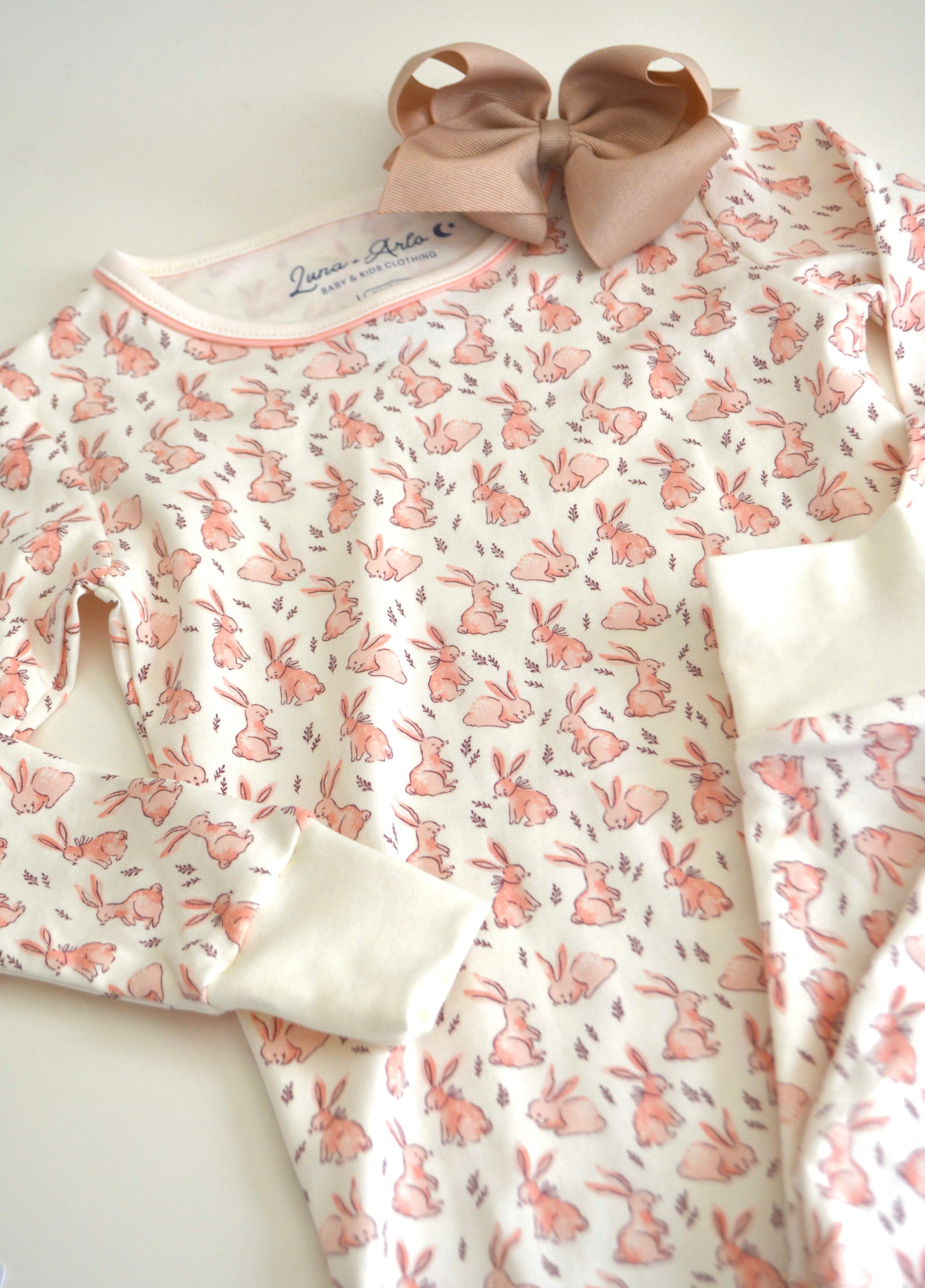 Bunny Patch Long Pajama Set: Pink