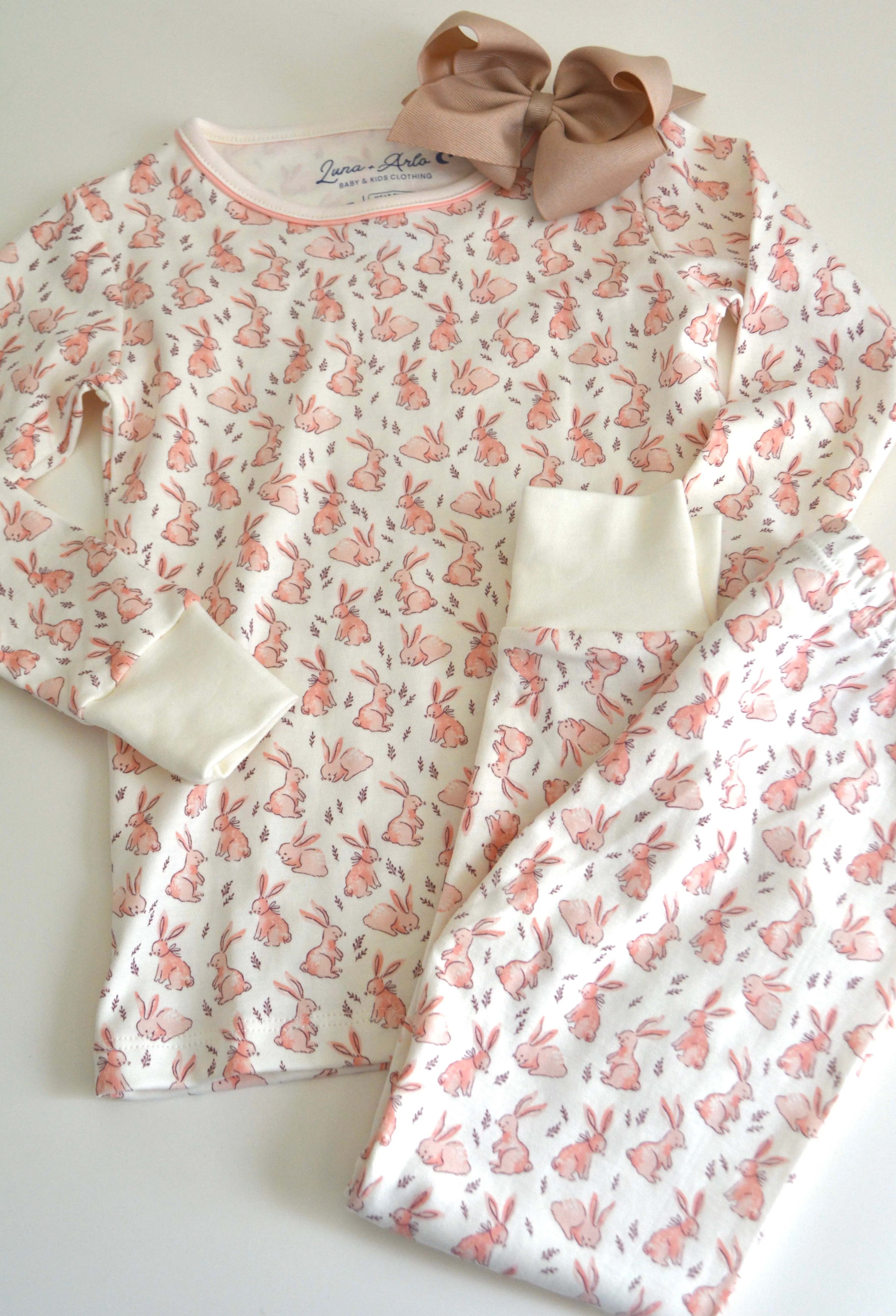 Bunny Patch Long Pajama Set: Pink