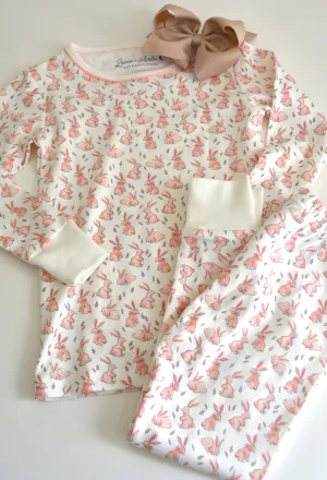 Bunny Patch Long Pajama Set: Pink