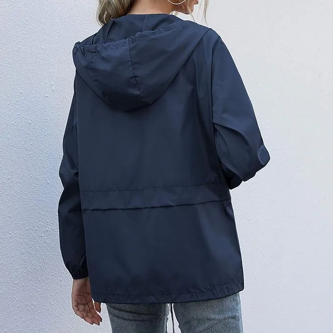 Cdiecer Rain Jacket Women Hooded Waterproof Windbreaker Lightweight Rain Coat Windproof Adjustable Raincoat with Pockets