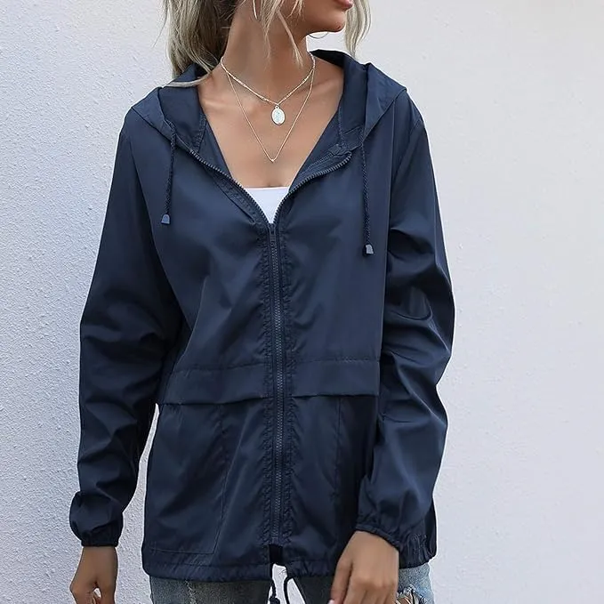 Cdiecer Rain Jacket Women Hooded Waterproof Windbreaker Lightweight Rain Coat Windproof Adjustable Raincoat with Pockets