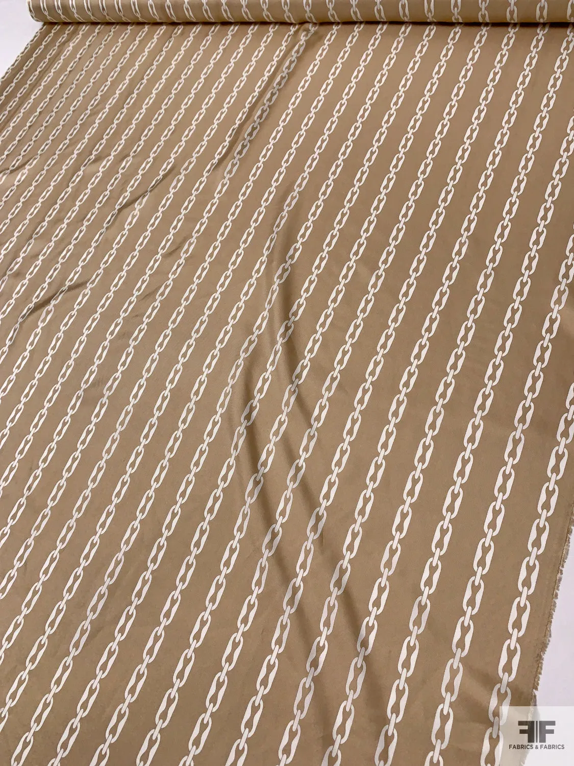 Chain Links Printed Silk Twill - Tan / Off-White