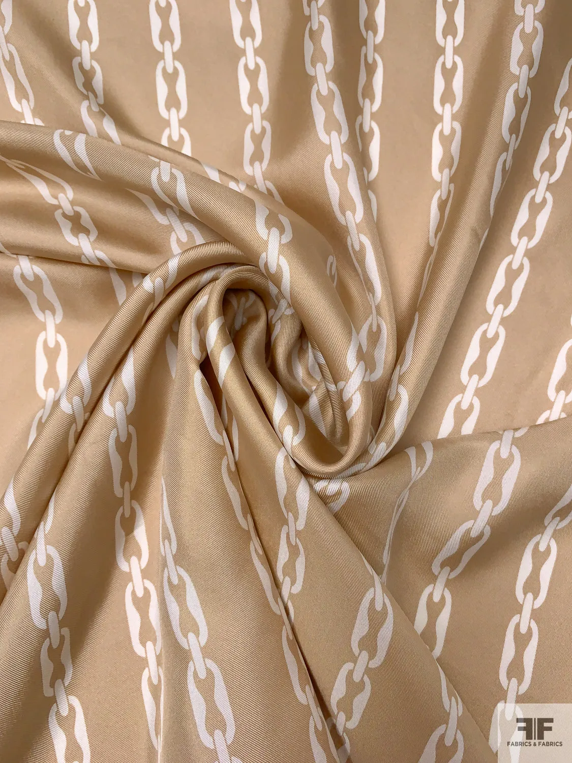 Chain Links Printed Silk Twill - Tan / Off-White