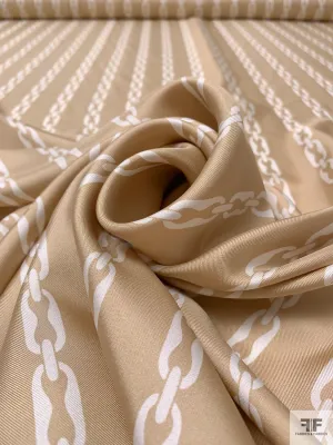 Chain Links Printed Silk Twill - Tan / Off-White