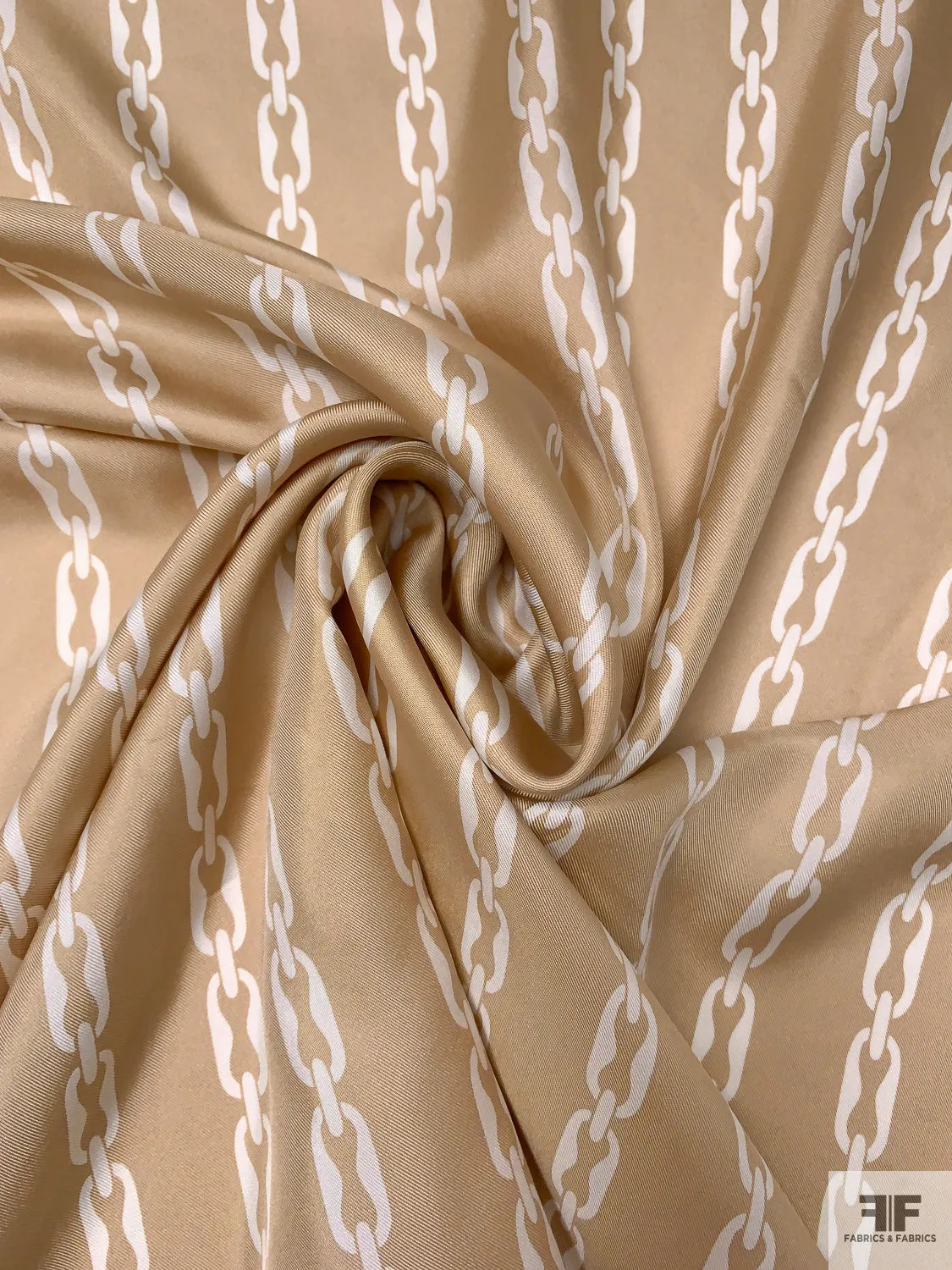 Chain Links Printed Silk Twill - Tan / Off-White