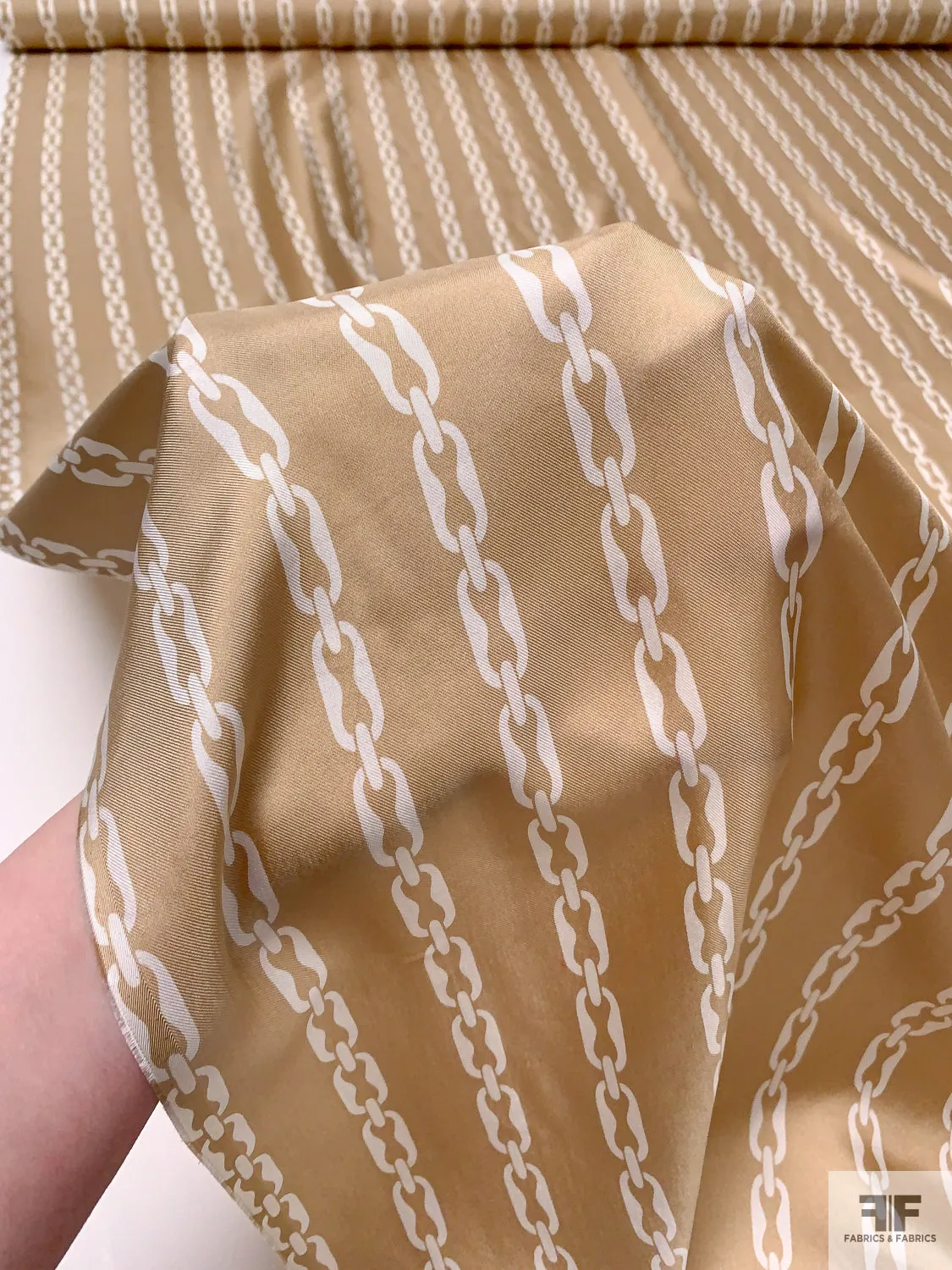 Chain Links Printed Silk Twill - Tan / Off-White