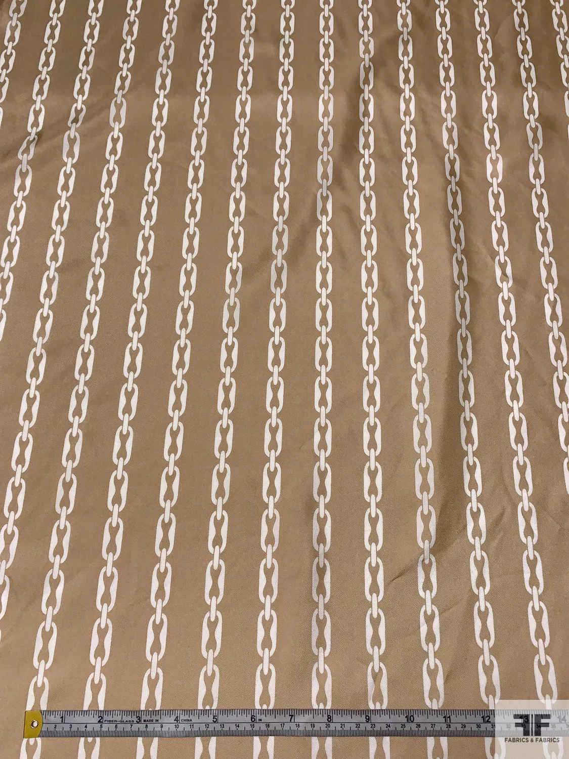 Chain Links Printed Silk Twill - Tan / Off-White