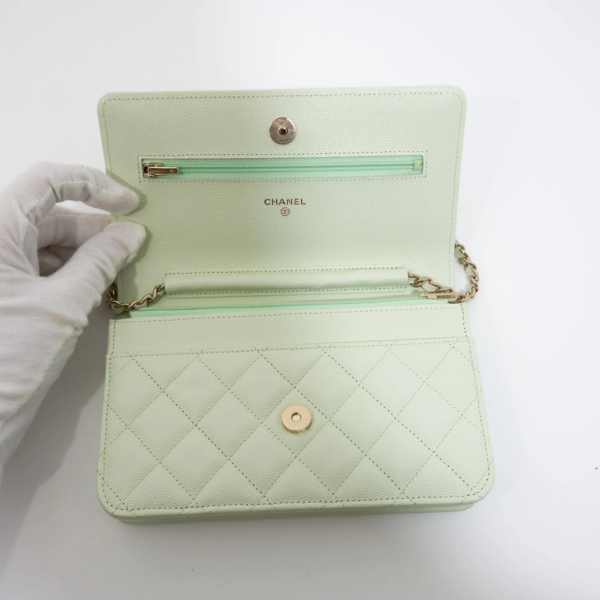 Chanel Caviar Quilted Wallet On Chain WOC Light Green LGHW