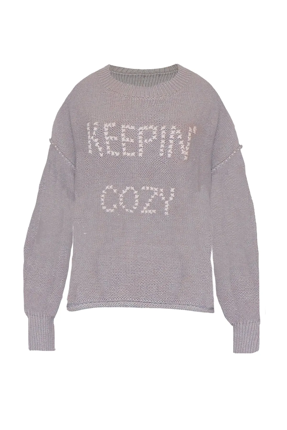 Chunky Cotton Blend Pullover Sweater- Cross Stitch "Keepin' Cozy" hand embroidery