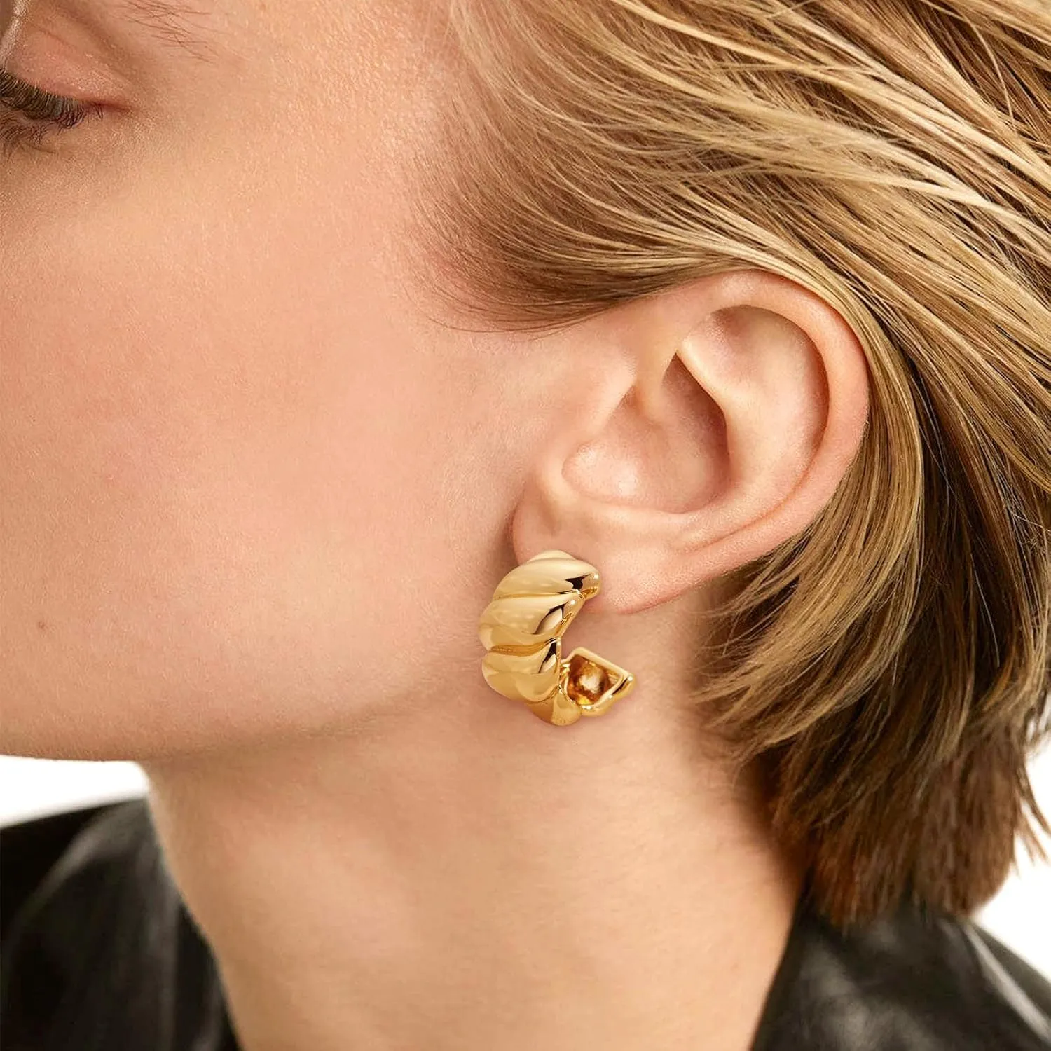 Chunky Thick Teardrop Earrings for Women Gold Hoop Earrings Cut Polished Droplet Earrings