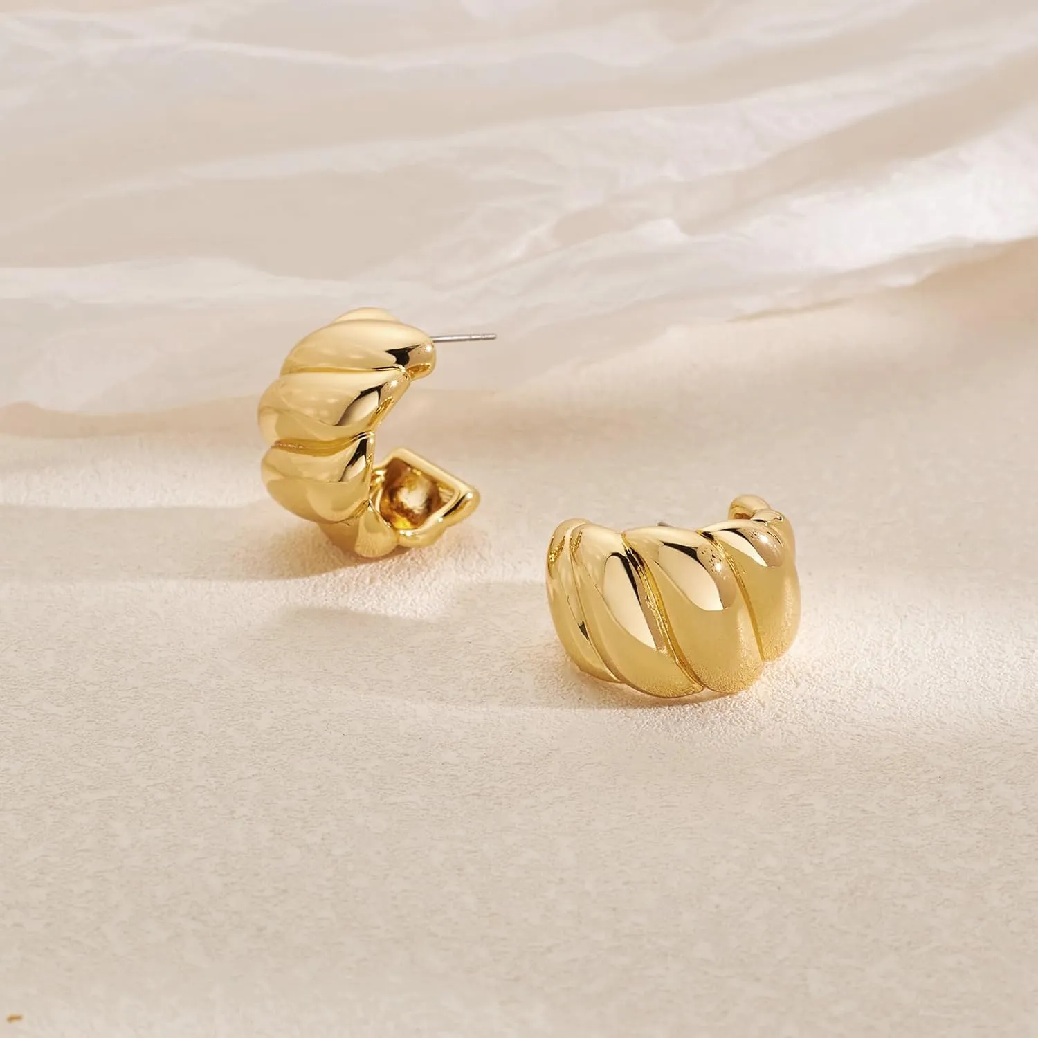 Chunky Thick Teardrop Earrings for Women Gold Hoop Earrings Cut Polished Droplet Earrings
