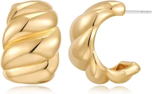 Chunky Thick Teardrop Earrings for Women Gold Hoop Earrings Cut Polished Droplet Earrings