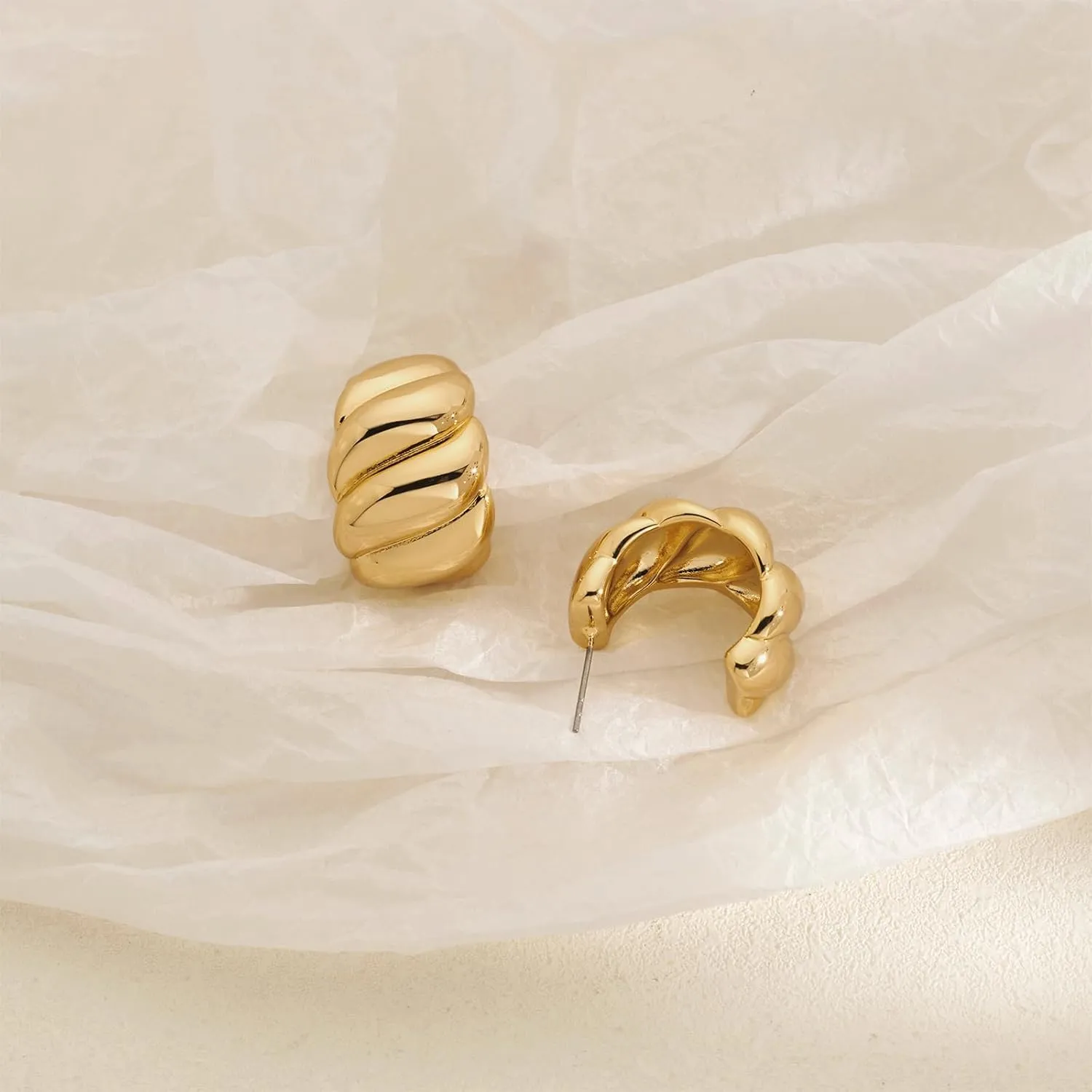 Chunky Thick Teardrop Earrings for Women Gold Hoop Earrings Cut Polished Droplet Earrings