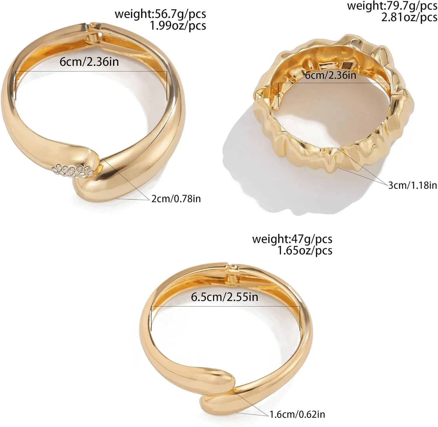 CJIAYUJEW 3Pcs Big Chunky Gold Bangle for Women Silver Cuff Wide Bracelet Trendy Teardrop Wire Irregular Minimalist Jewelry