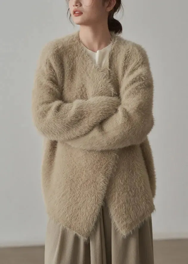 Classy Apricot  Cozy Mink Hair Knitted Cardigans Fall ML3233
