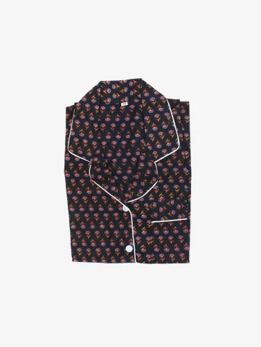 Cotton Pajamas-Black Floral Print