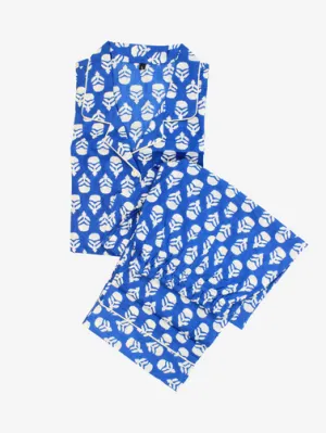 Cotton Pajamas-Blue with White Floral Print