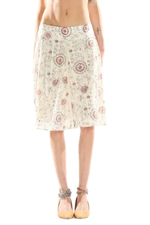 Cream Floral A-Line Midi Skirt