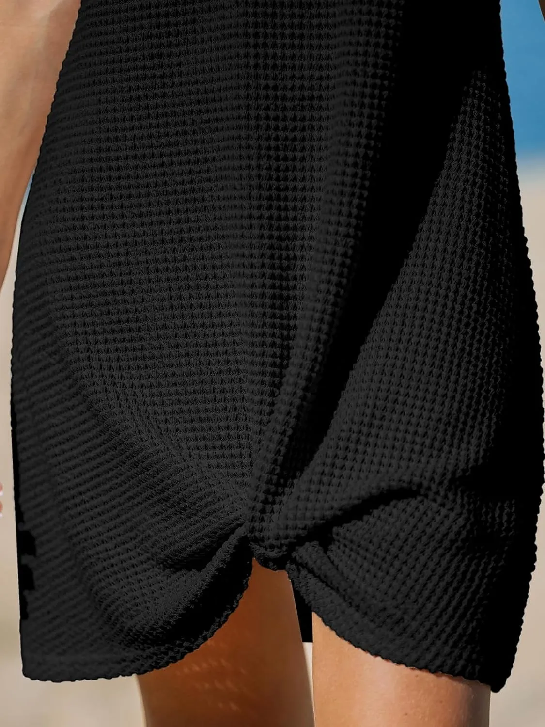 CUPSHE Women Waffle Knit Bathing Suit Cover Up Short Sleeve Twist Hem Swimsuit Coverup for Summer Vacation