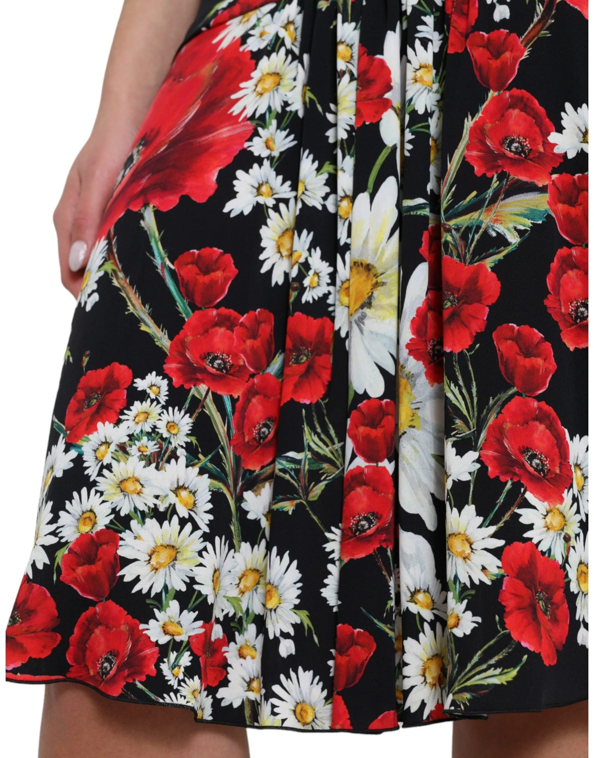 Dolce & Gabbana Black Floral Print High Waist Aline Midi Skirt