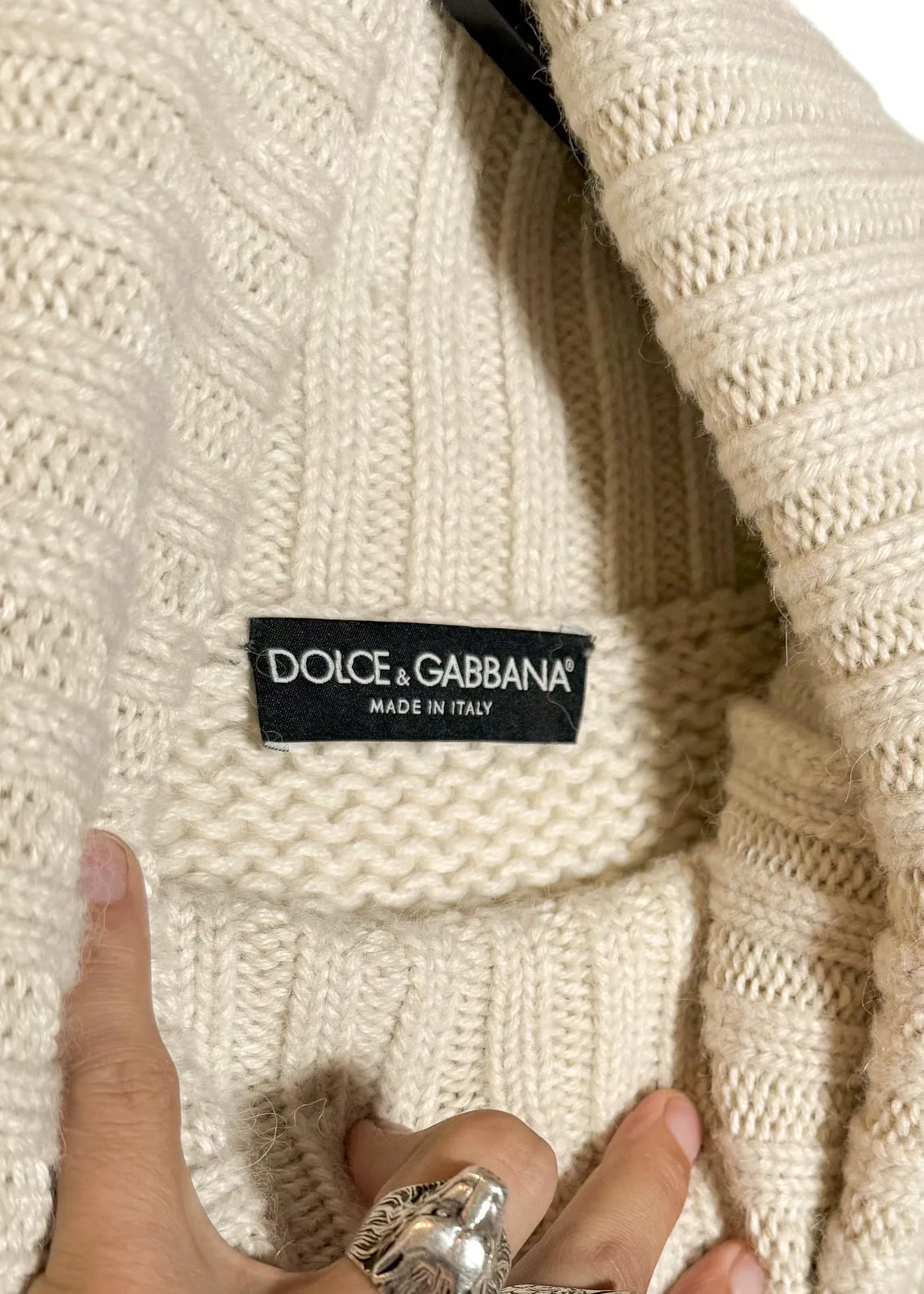 Dolce & Gabbana Ivory Chunky Knit Alpaca Poncho Sweater