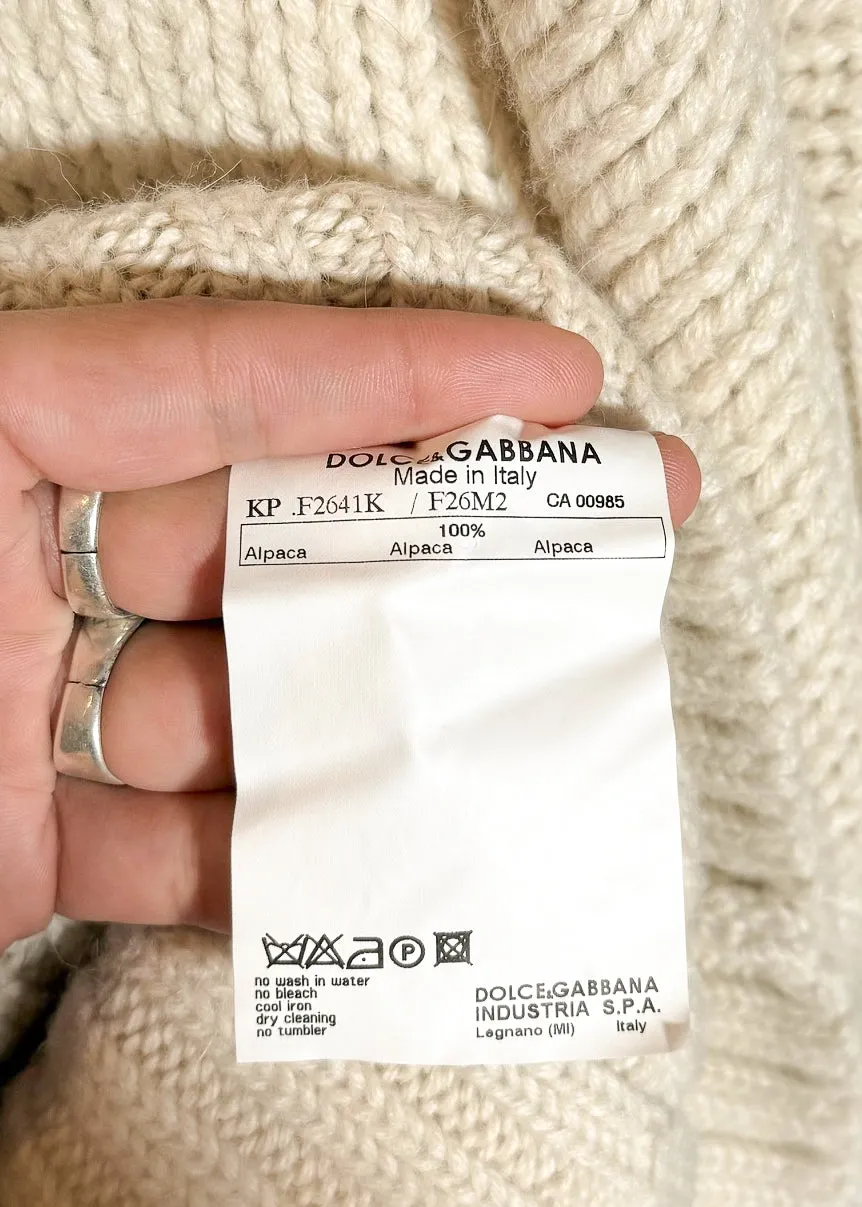 Dolce & Gabbana Ivory Chunky Knit Alpaca Poncho Sweater